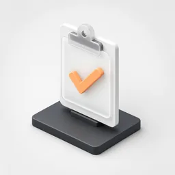 3D clipboard with an orange tick mark