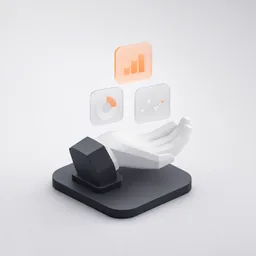3D hand holding floating chart and analytics icons