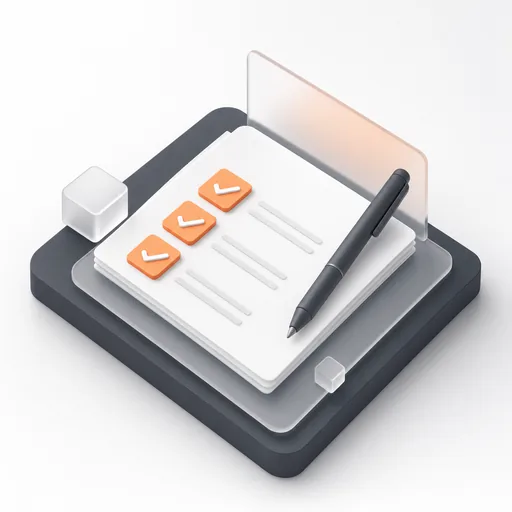 A plan sheet with orange checkboxes and a pen.